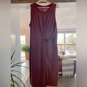 Worthington Women’s Sleeveless Burgandy Knit Dress Twisted Waist Faux Wrap L pre